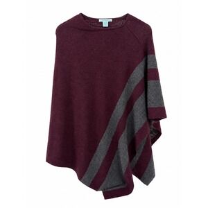 Celeste Poncho Women's One Size Wool Cashmere Striped Quiet Luxury Burgundy Gray